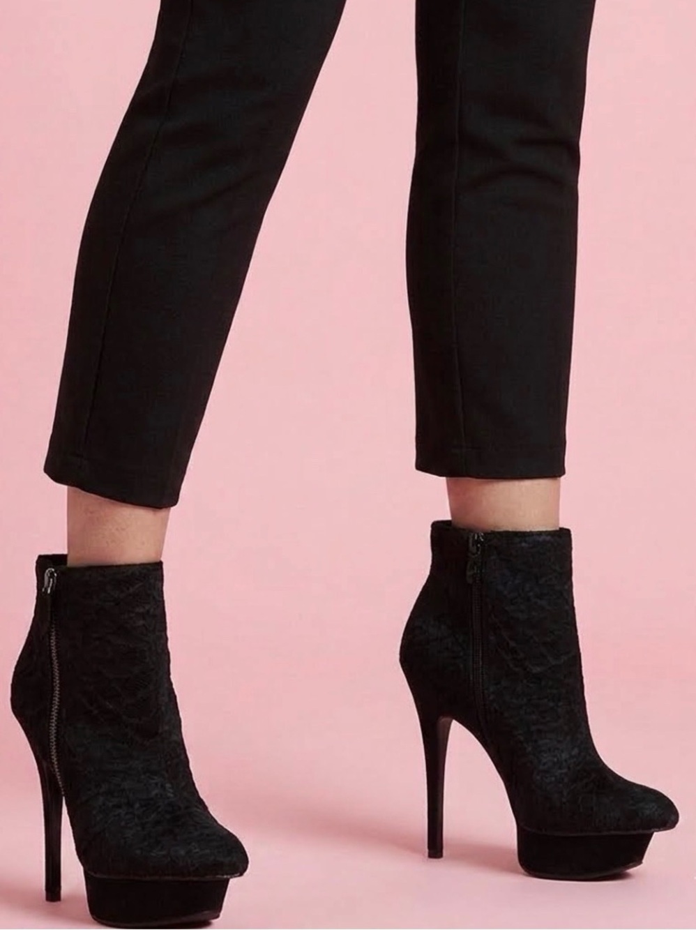 L.A.M.B. Platform Calf Hair Crocodile Look Booties